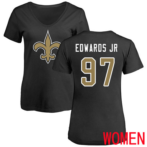 New Orleans Saints Black Women Mario Edwards Jr Name and Number Logo Slim Fit NFL Football #97 T Shirt->women nfl jersey->Women Jersey